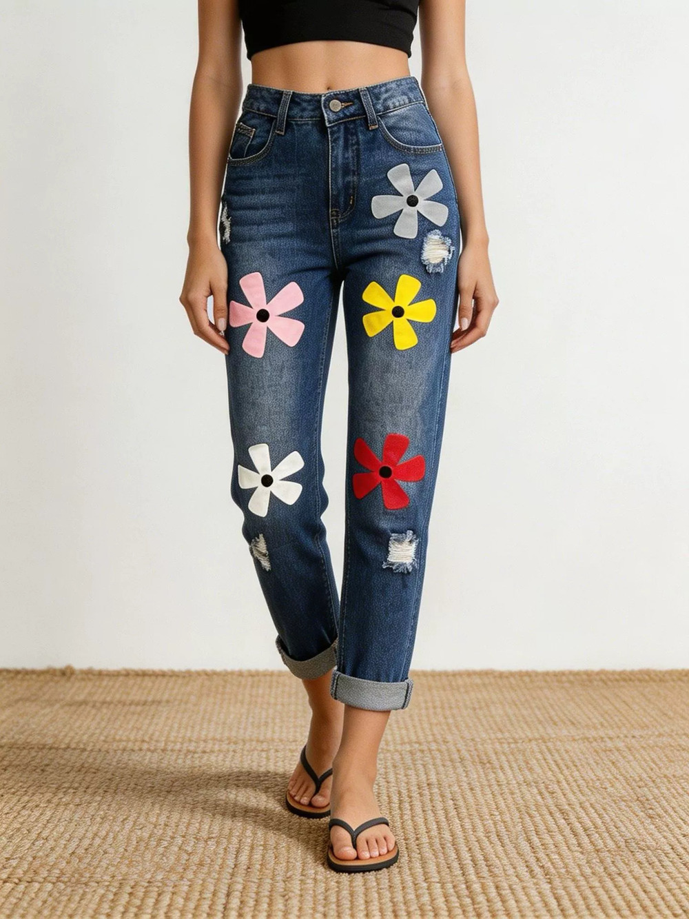 ZARA Womens Straight Leg Printed Jeans Sweet Dopamine Trendy Versatile